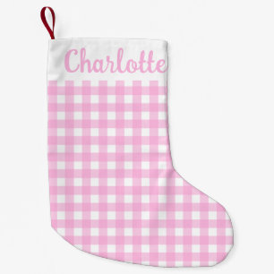 Petite Chaussette De Noël Pastel Pink En vichy Motif