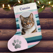 Petite Chaussette De Noël Pastel Pink Turquoise Pet Chat Empreinte de patte