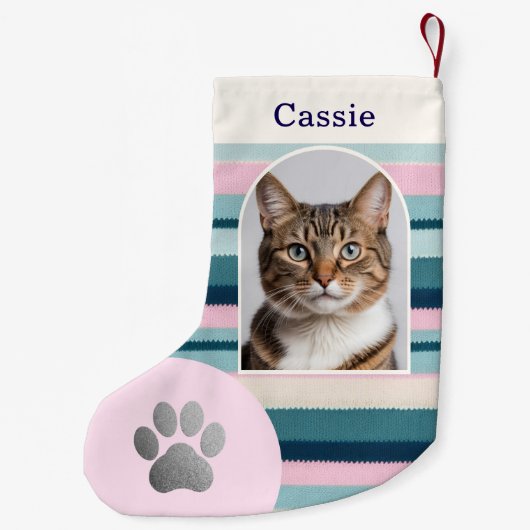 Petite Chaussette De Noël Pastel Pink Turquoise Pet Chat Empreinte de patte (Dos)