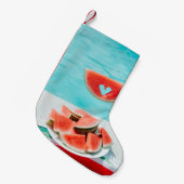 Petite Chaussette De Noël pastèque tranchée sur papier blanc (Devant (Accrochage))