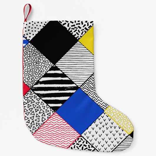 Petite Chaussette De Noël Patchwork arrière - plan : oiseaux, pois. (Devant)