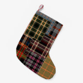 Petite Chaussette De Noël patchwork chercks motif, design tartan, surface  (Devant (Accrochage))