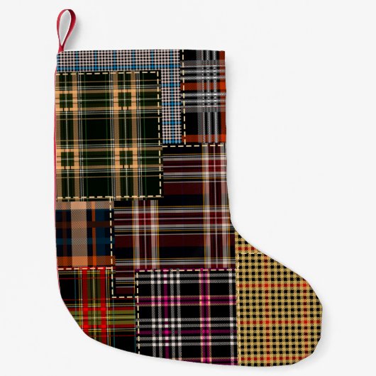 Petite Chaussette De Noël patchwork chercks motif, design tartan, surface  (Devant)