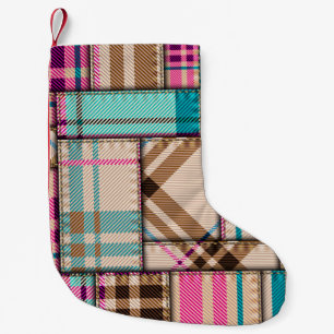 Petite Chaussette De Noël Patchwork Plaid, Vintage Arrière - plan sans coutu