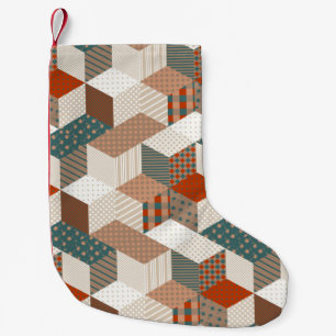 Petite Chaussette De Noël Patchwork Stars Vintage Brown Vert
