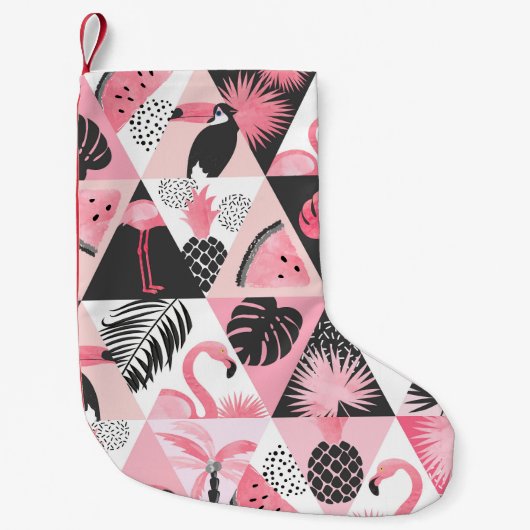 Petite Chaussette De Noël Patchwork Tropical : Flamant rose Watermelon Seaml (Devant)