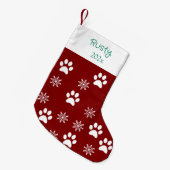 Petite Chaussette De Noël Pâte de chien et flocons de neige Noël Rouge moder (Devant (Accrochage))