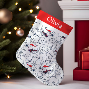 Petite Chaussette De Noël Patinage de Noël Oiseaux Monogramme