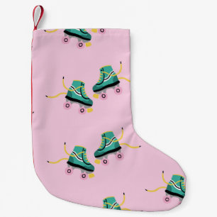 Petite Chaussette De Noël Patins à rouleaux rétrogrades : motif rose.