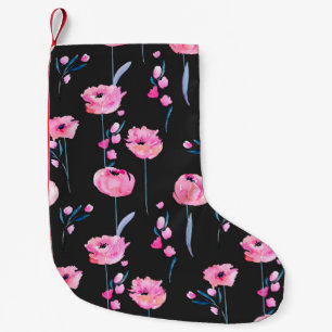 Petite Chaussette De Noël Pavot rose aquarelle et branches florales