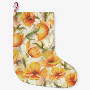 Petite Chaussette De Noël Pavots jaunes : motif d'aquarelle dessiné à la mai