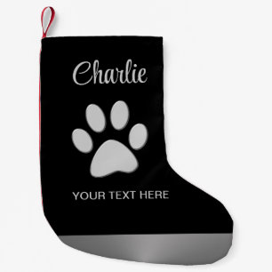 Petite Chaussette De Noël Paw Chien Argent sur arrière - plan noir
