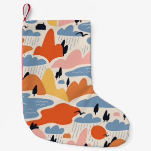 Petite Chaussette De Noël Paysage coloré, montagnes, lacs, sans soudure.