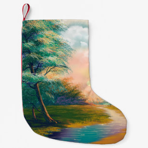 Petite Chaussette De Noël Paysage de peinture d'Art numérique, rivière dans