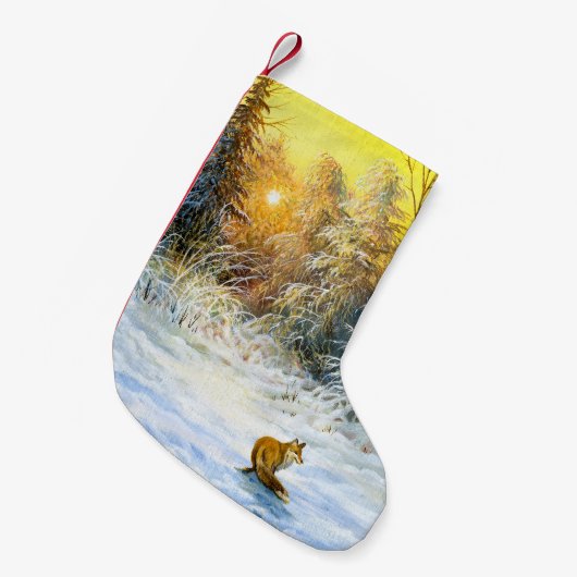 Petite Chaussette De Noël Paysage hivernal avec renard en déclin (Devant (Accrochage))