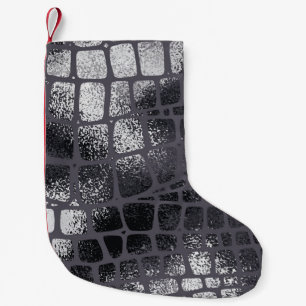 Petite Chaussette De Noël Peau de serpent noir métallique : Texture élégante