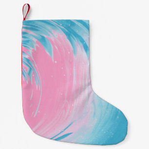 PETITE CHAUSSETTE DE NOËL PEINTURE ABSTRAITE BLEU ET ROSE 2
