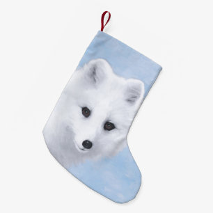 Petite Chaussette De Noël Peinture Arctic Fox - Art original de la faune