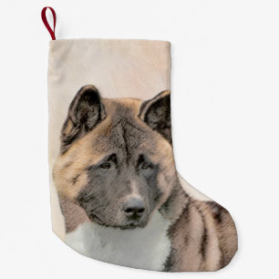 Petite Chaussette De Noël Peinture d'Akita - Beau art original de chien