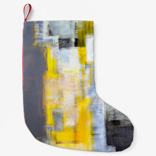 Petite Chaussette De Noël Peinture d'art Abstrait gris et jaune abstrait, ar