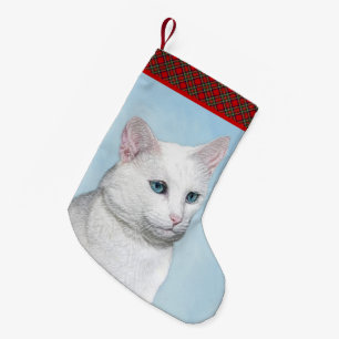 Petite Chaussette De Noël Peinture de chat blanc - Cute Original Cat Art
