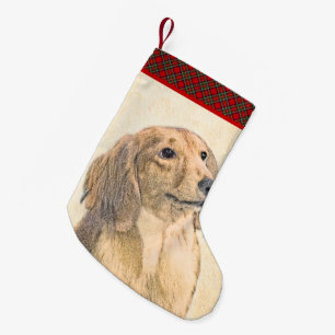 Petite Chaussette De Noël Peinture de Dachshund (Longhaïs) - Art original d