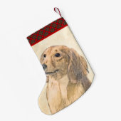 Petite Chaussette De Noël Peinture de Dachshund (Longhaïs) - Art original du (Dos (Accrochage))