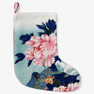 Petite Chaussette De Noël Peinture de fleurs de paon et de pivoines vintage