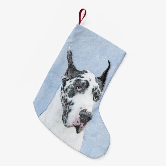Petite Chaussette De Noël Peinture de Great Dane (Arlequin) - Art original d (Devant (Accrochage))