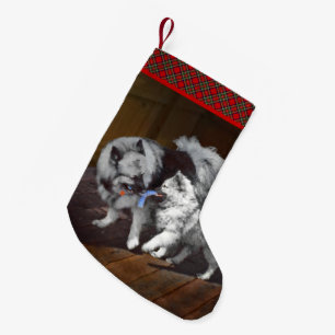 Petite Chaussette De Noël Peinture de jeu de Keeshond - Peinture originale d