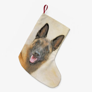 Petite Chaussette De Noël Peinture de Malinois Belge - Art Original de Chien