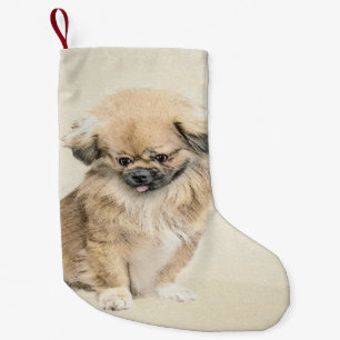 Petite Chaussette De Noël Peinture de Pékinois - Art de chien original migno
