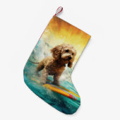 Petite Chaussette De Noël Peinture de surf à la plage de Cockapoo (Devant (Accrochage))