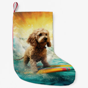 Petite Chaussette De Noël Peinture de surf à la plage de Cockapoo