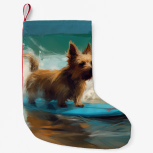 Petite Chaussette De Noël Peinture de surf de plage de Terrier australien