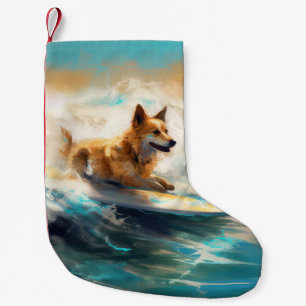 Petite Chaussette De Noël Peinture de Surf sur Plage avec un Lappish finnois