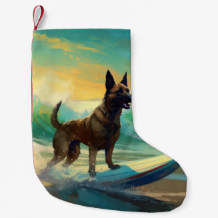 Petite Chaussette De Noël Peinture de Surf sur Plage Malinois Belge
