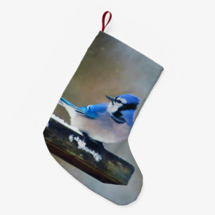 Petite Chaussette De Noël Peinture Jay Bleu - Art Oiseau Original