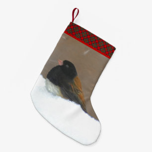 Petite Chaussette De Noël Peinture Junco foncée - Art original pour oiseaux