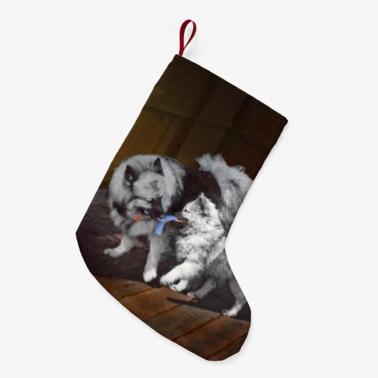 Petite Chaussette De Noël Peinture Keeshond Playtime - Jolie art original ch (Devant (Accrochage))