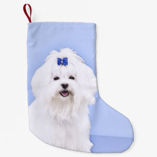 Petite Chaussette De Noël Peinture maltaise - Joli art original pour chien