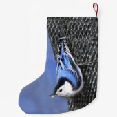 Petite Chaussette De Noël Peinture Nuthatch à poitrine blanche Art original (Dos)