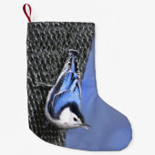 Petite Chaussette De Noël Peinture Nuthatch à poitrine blanche Art original (Devant)