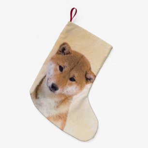 Petite Chaussette De Noël Peinture Shiba Inu (Rouge) - Art de chien original