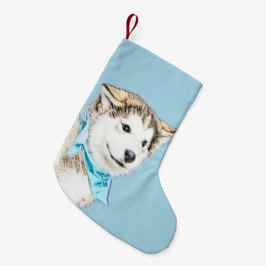 Petite Chaussette De Noël Peinture Sibérienne Husky Puppy - Art Chien origin (Devant (Accrochage))