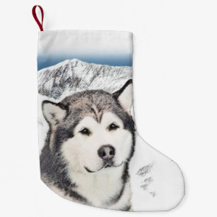 Petite Chaussette De Noël Peinture sur malamute en Alaska - Beau art origina
