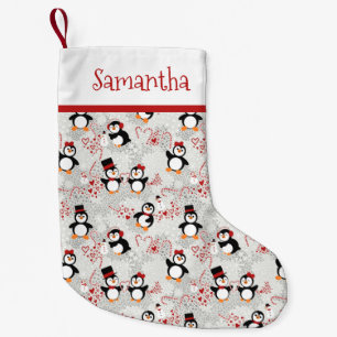 Petite Chaussette De Noël Peppermenthe Penguins de Noël Nom personnalisé