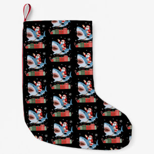 Petite Chaussette De Noël Père Noël à cheval sur un requin pyjama de Noël mi