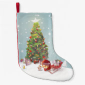 Petite Chaussette De Noël Père Noël avec arbre de Noël (Devant)