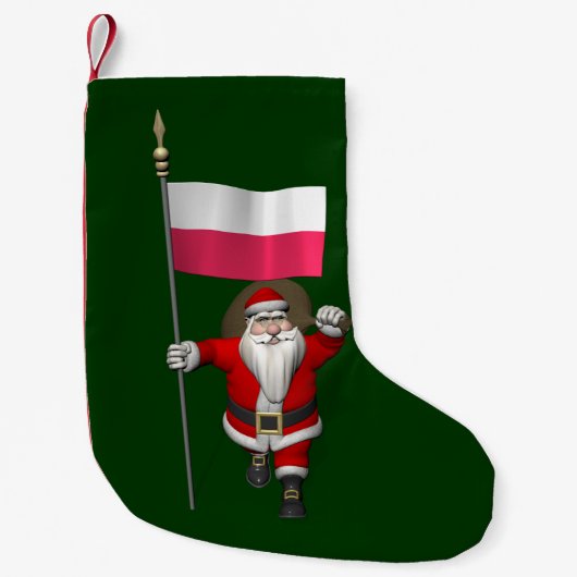 Petite Chaussette De Noël Père Noël Avec Drapeau De Pologne (Devant)